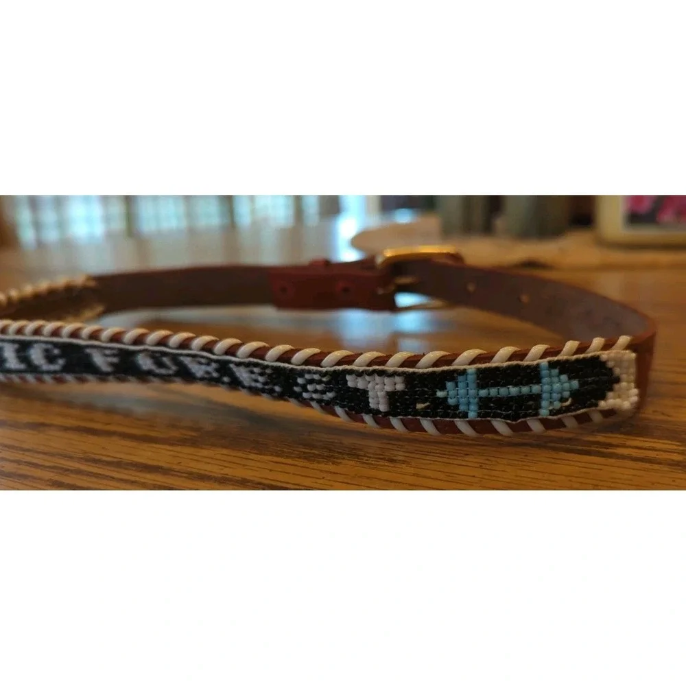 NOS Magic Forest Lake George NY Novelty Beaded Leather Belt Kids Youth Adult 24